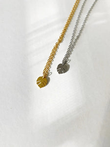 Tiny Charm Plant Necklace Gold Plated Monstera Deliciosa